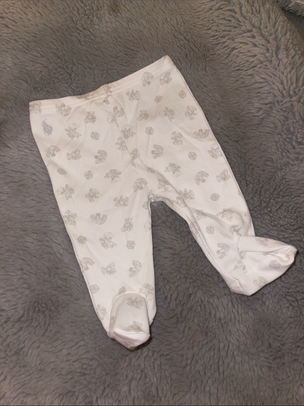 🌈 Ralph Lauren White Footed Baby One-Piece with Light Gray Print